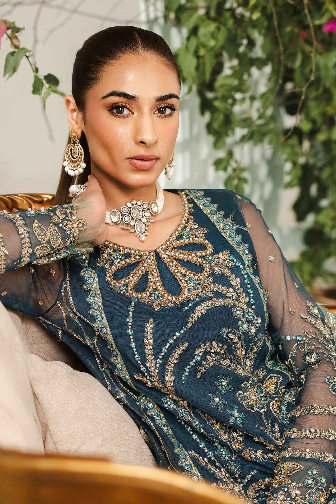 Zinc Pakistani Salwar Kameez in Crushed Sharara Style