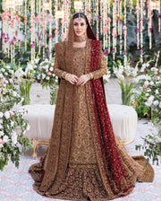 Zinc Red Kameez Lehenga for Pakistani Bridal Dress