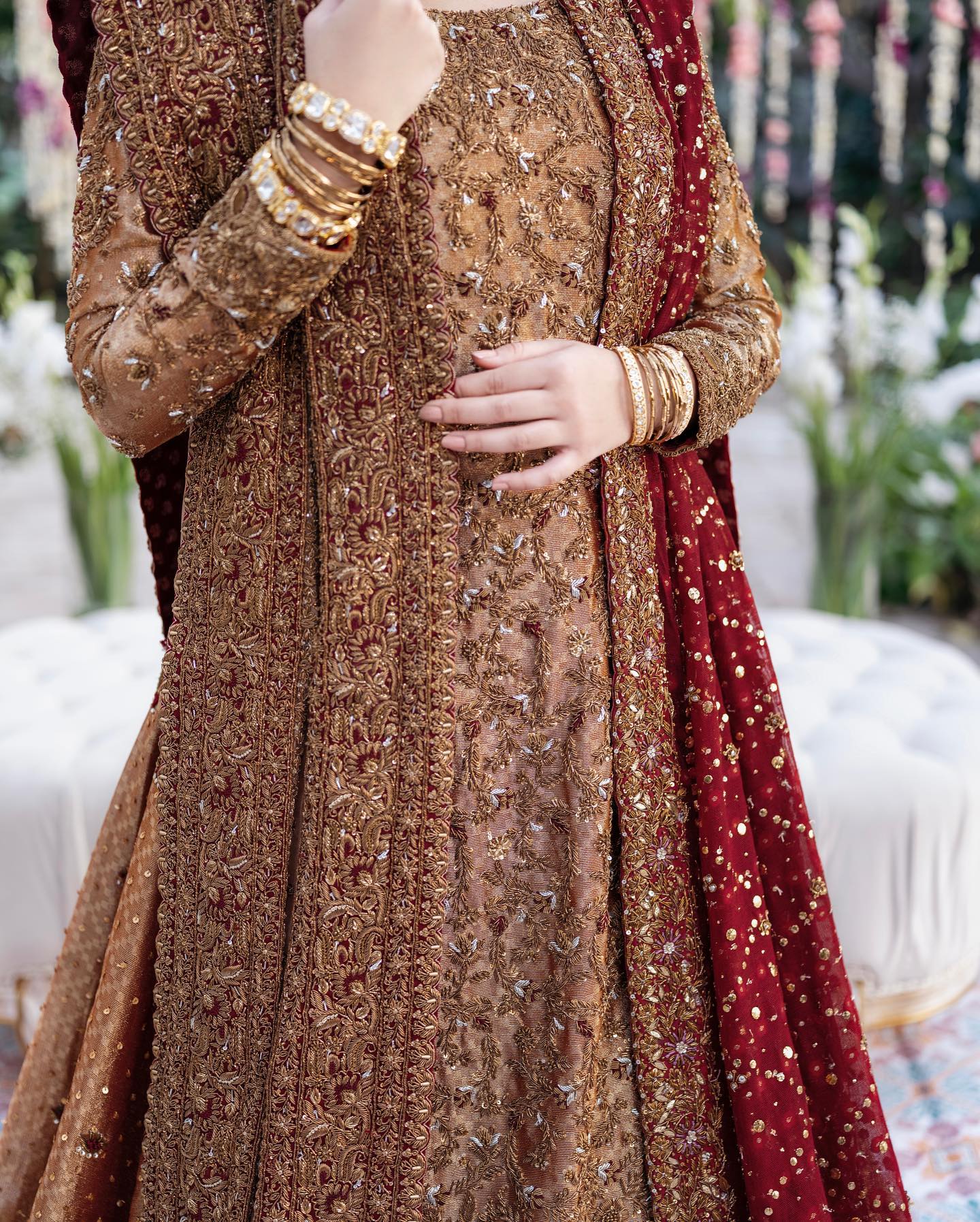 Zinc Red Kameez Lehenga for Pakistani Bridal Dresses Nameera by Farooq