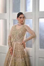 Rose Gold Net Pakistani Bridal Outfit with Elegant Embroidery