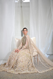 Rose Gold Net Pakistani Bridal Outfit with Elegant Embroidery