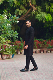 Elegant Black Self-Printed Pakistani Sherwani