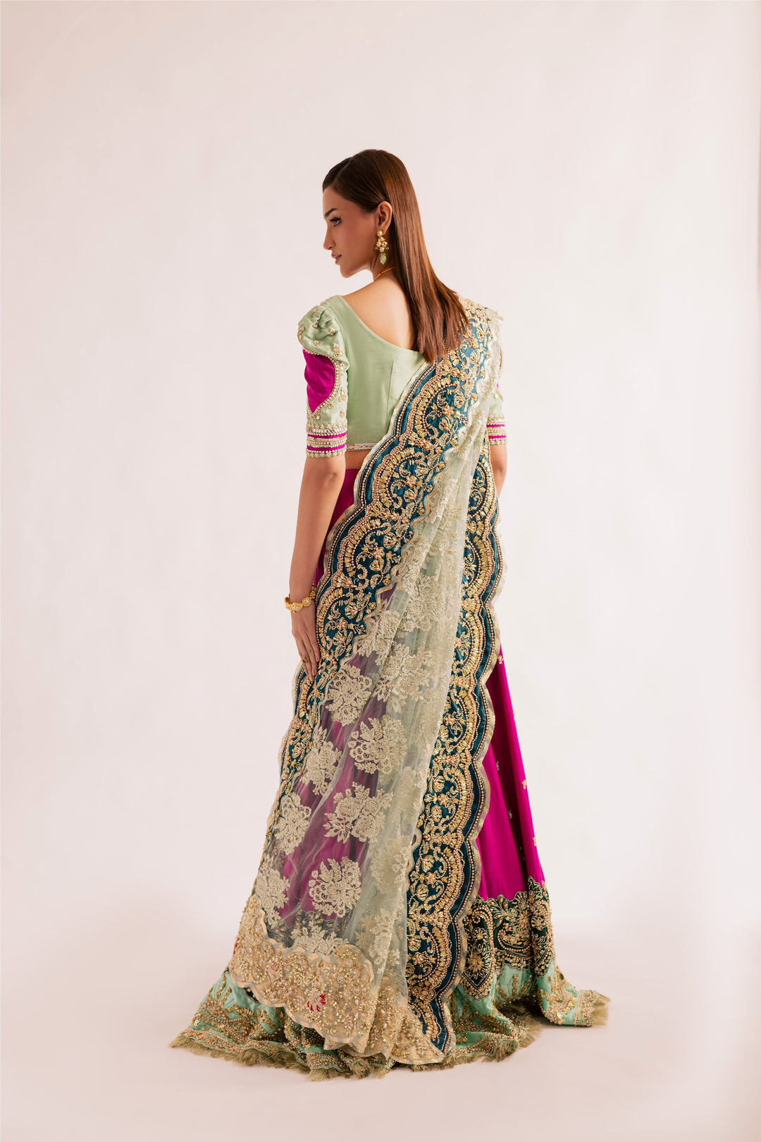 Mint Green Pakistani Bridal Outfit with Gold Embroidery