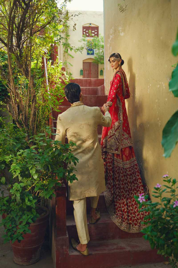 Opulent Beige Pakistani Sherwani with Sequined Detailing