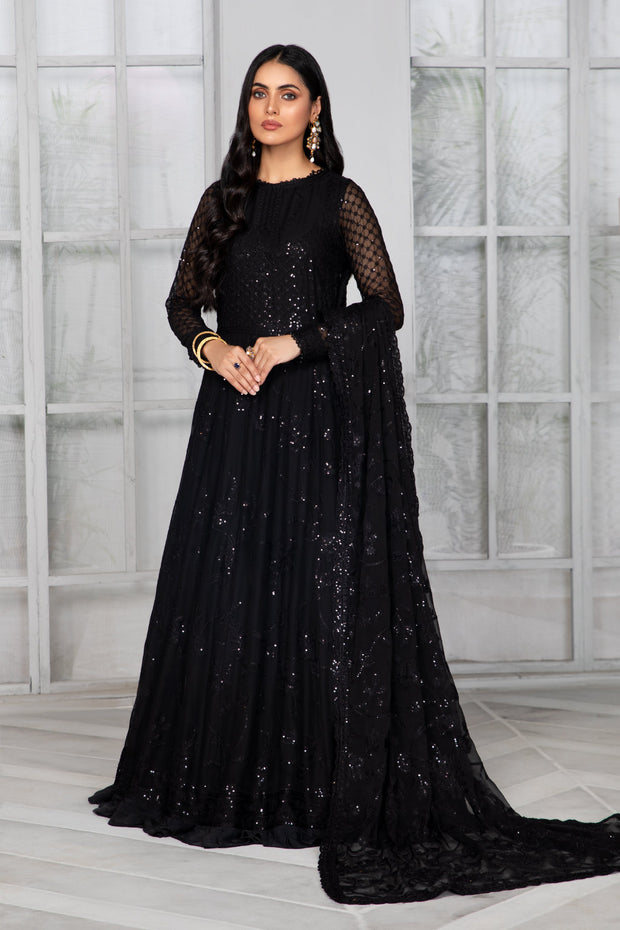 Elegant Sequins Embroidered Chiffon Dress in Classic Shade