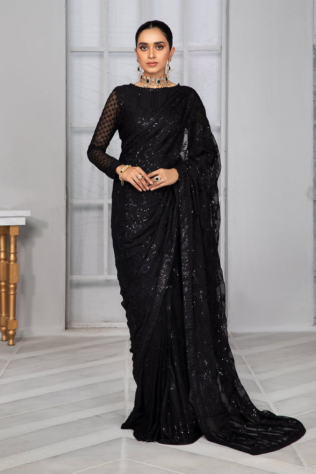 Elegant Sequins Embroidered Chiffon Dress in Classic Shade