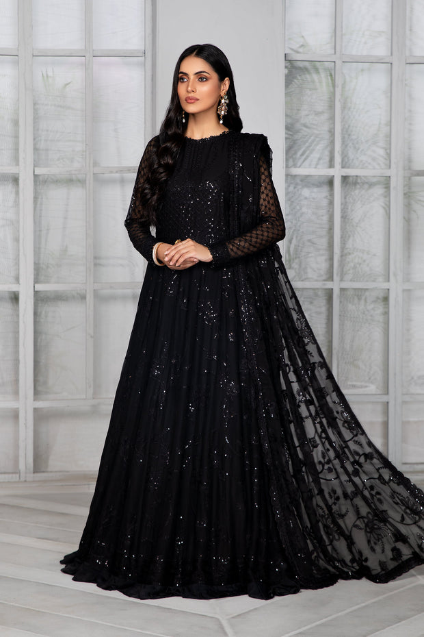 Elegant Sequins Embroidered Chiffon Dress in Classic Shade