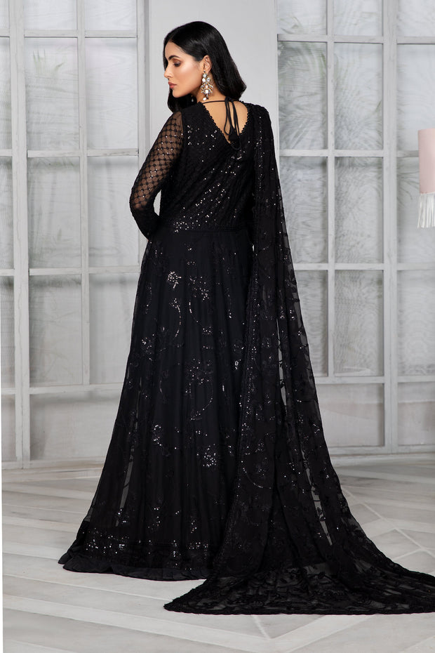 Elegant Sequins Embroidered Chiffon Dress in Classic Shade