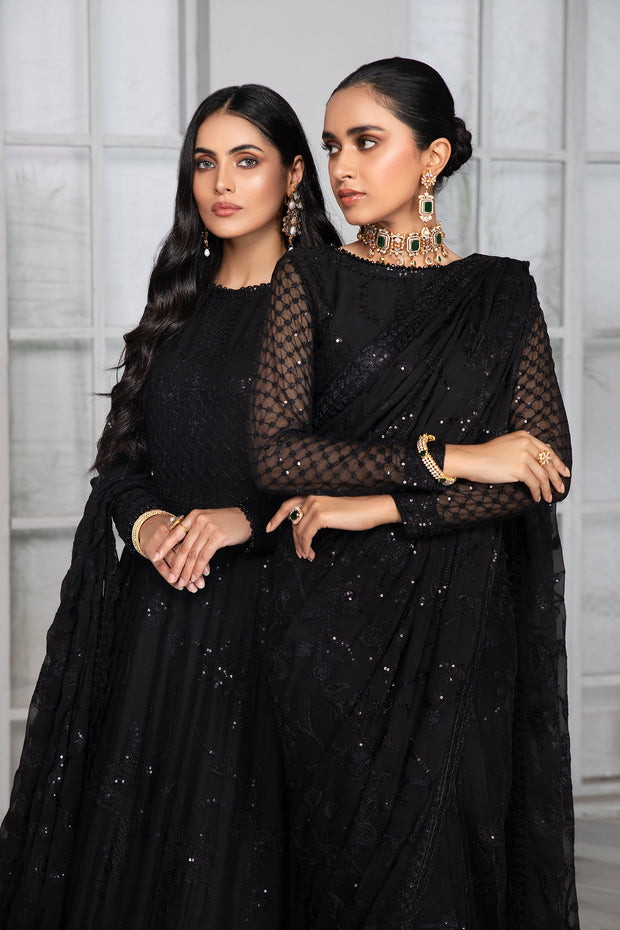 Elegant Sequins Embroidered Chiffon Dress in Classic Shade