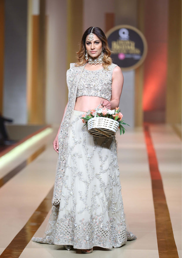 Elegant Pakistani Bridal Dress with Meshwork Embroidery