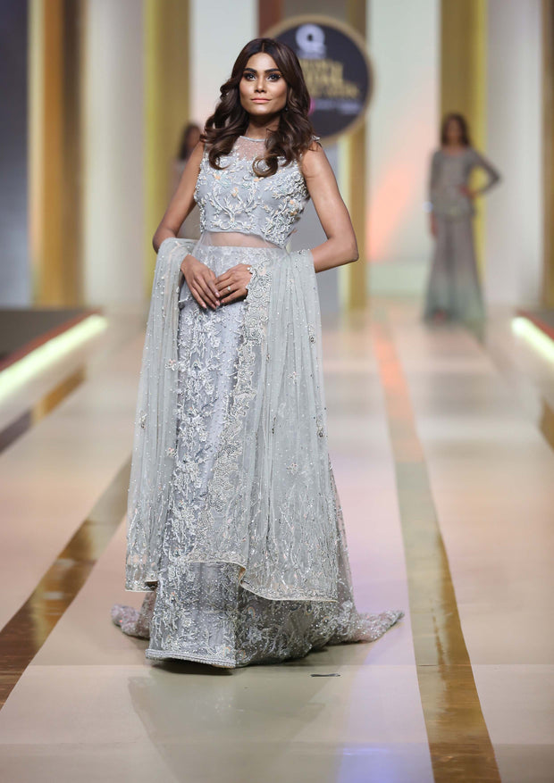 Pakistani Designer Bridal Dress with Meshwork Embroidery