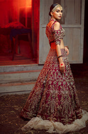 Pakistani Designer Bridal Dress in Embellished Raw Silk