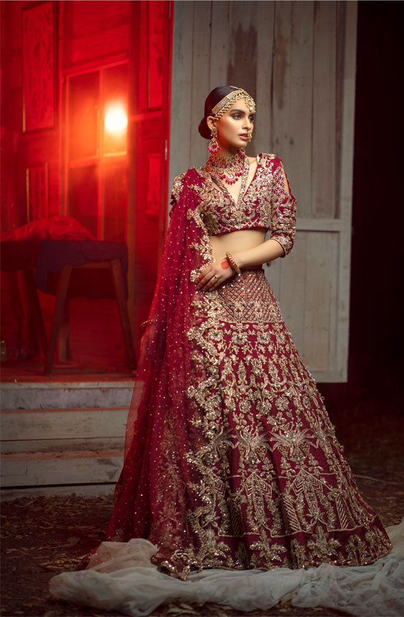 Pakistani Designer Bridal Dress in Embellished Raw Silk