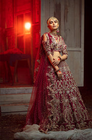 Pakistani Designer Bridal Dress in Embellished Raw Silk