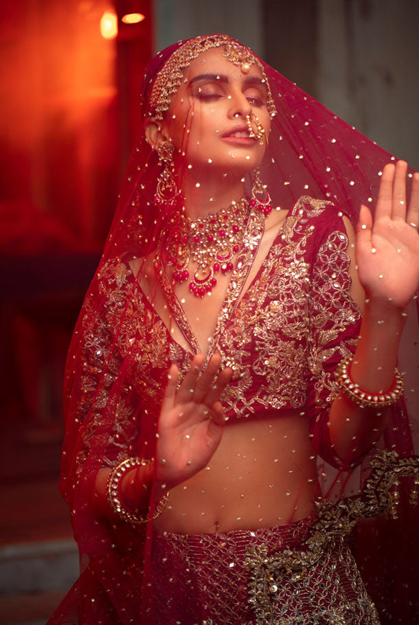 Pakistani Designer Bridal Dress in Embellished Raw Silk