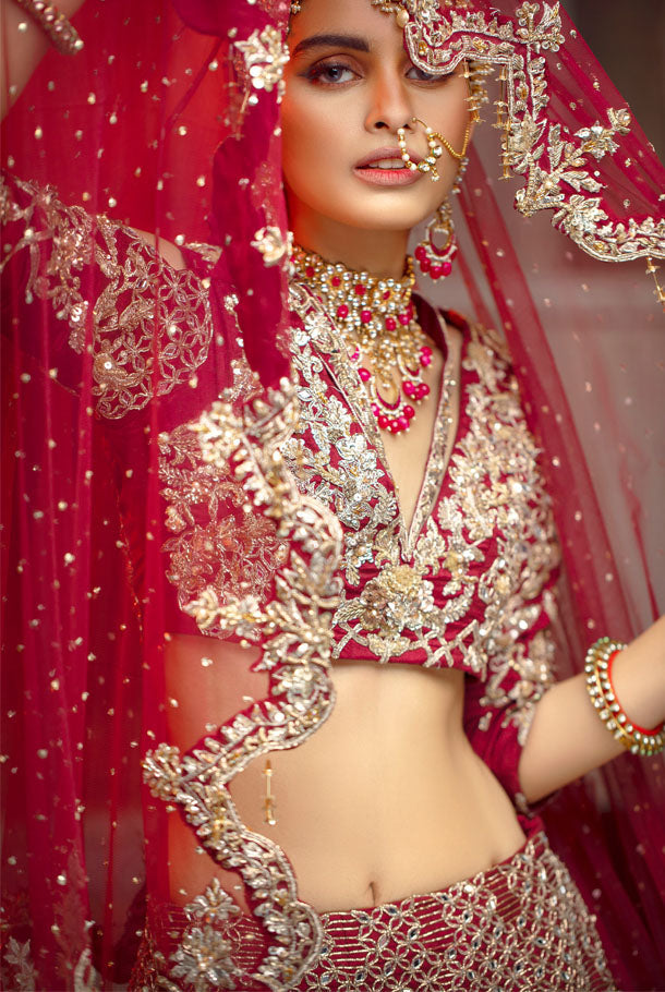Pakistani Designer Bridal Dress in Embellished Raw Silk