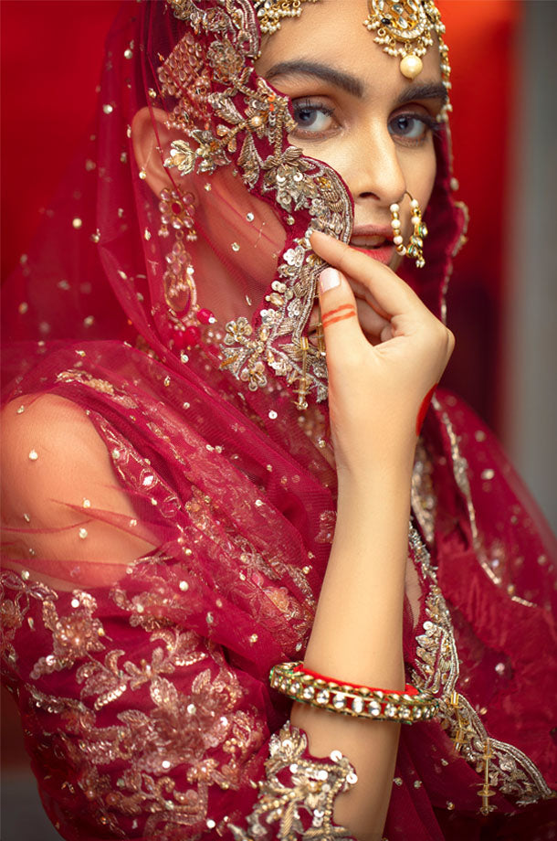 Pakistani Designer Bridal Dress in Embellished Raw Silk