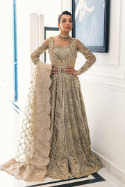 Subtle Gold Pakistani Bridal Outfit with Elegant Embroidery