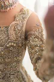 Subtle Gold Pakistani Bridal Outfit with Elegant Embroidery