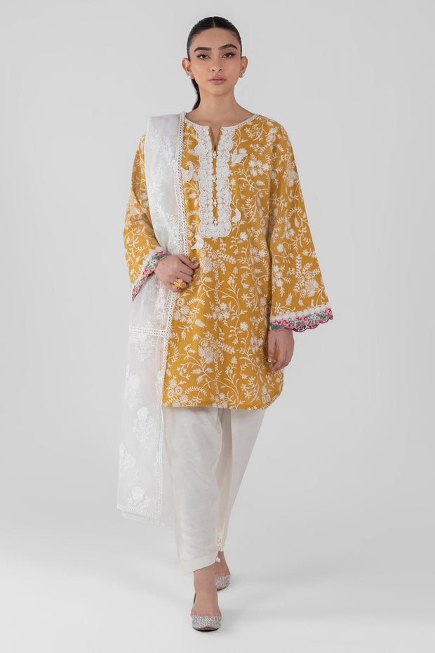 Sana Safinaz Elegant Mustard Slub Party Dress