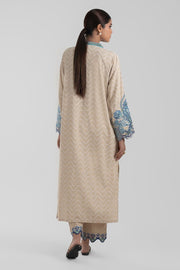 Sana Safinaz Latest Beige Slub Linen Party Dress