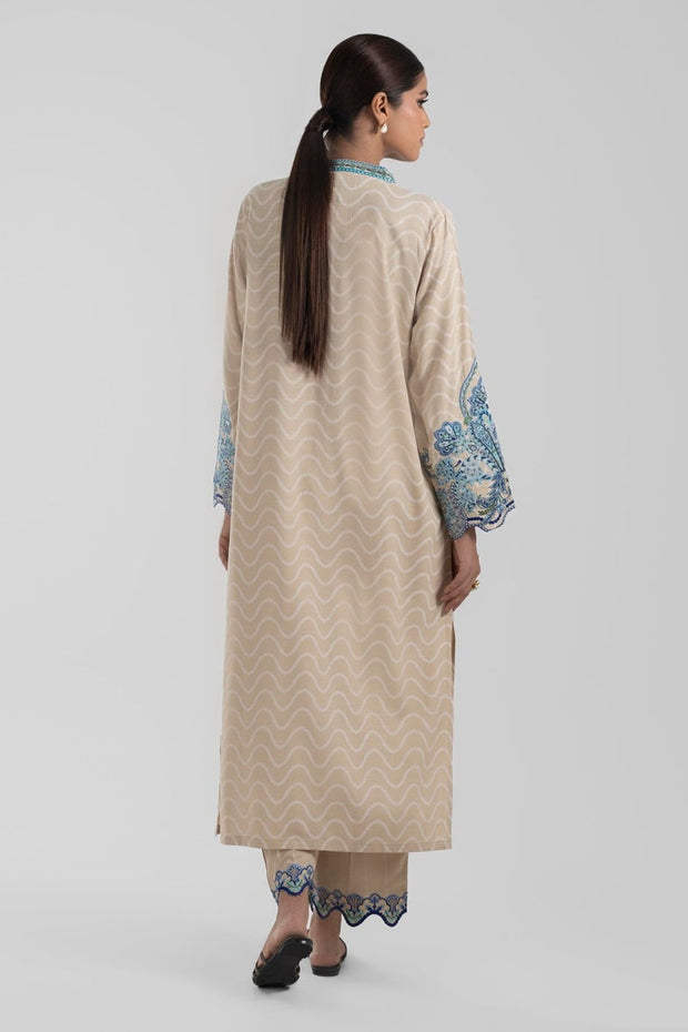 Sana Safinaz Latest Beige Slub Linen Party Dress