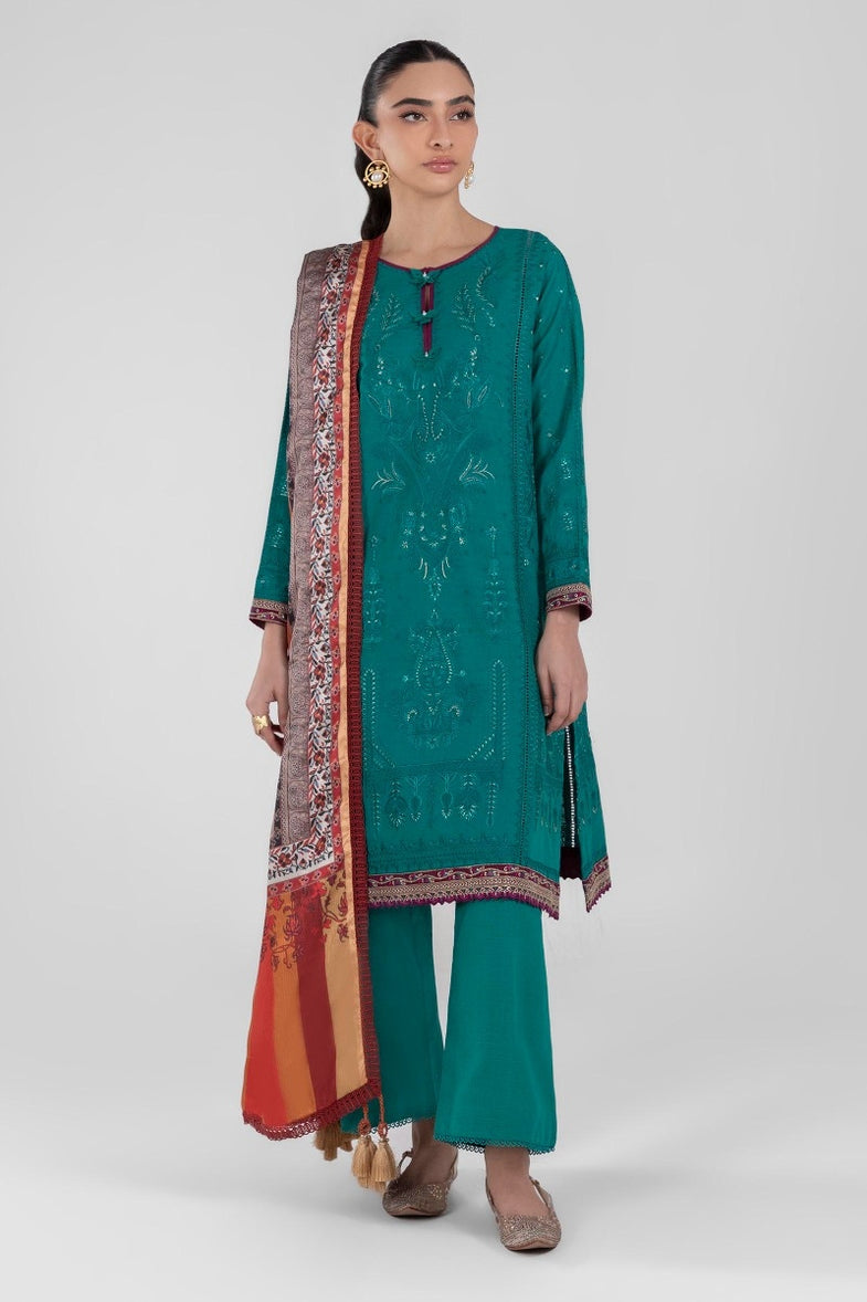 Sana Safinaz Beautiful Teal Green Slub Khaddar Dress