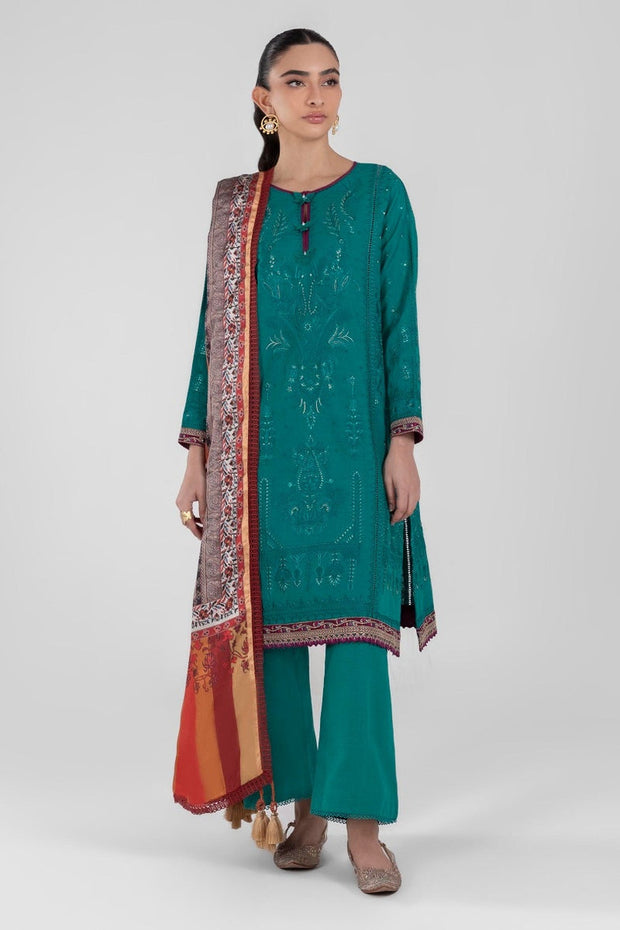 Sana Safinaz Beautiful Teal Green Slub Khaddar Dress