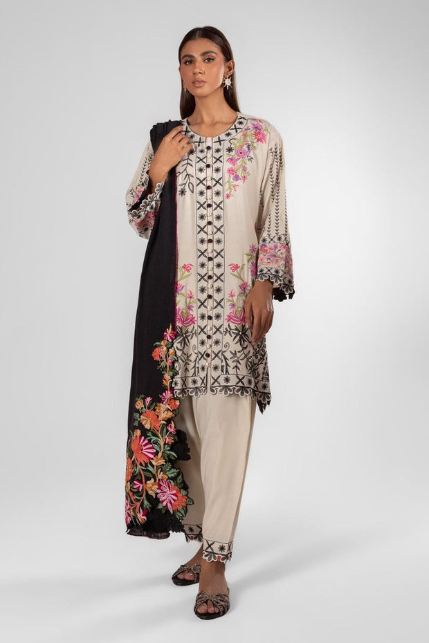 Sana Safinaz Latest Cream Raw Silk Party Dress