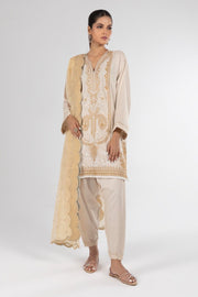 Sana Safinaz Elegant Beige Karandi Slub Party Dress