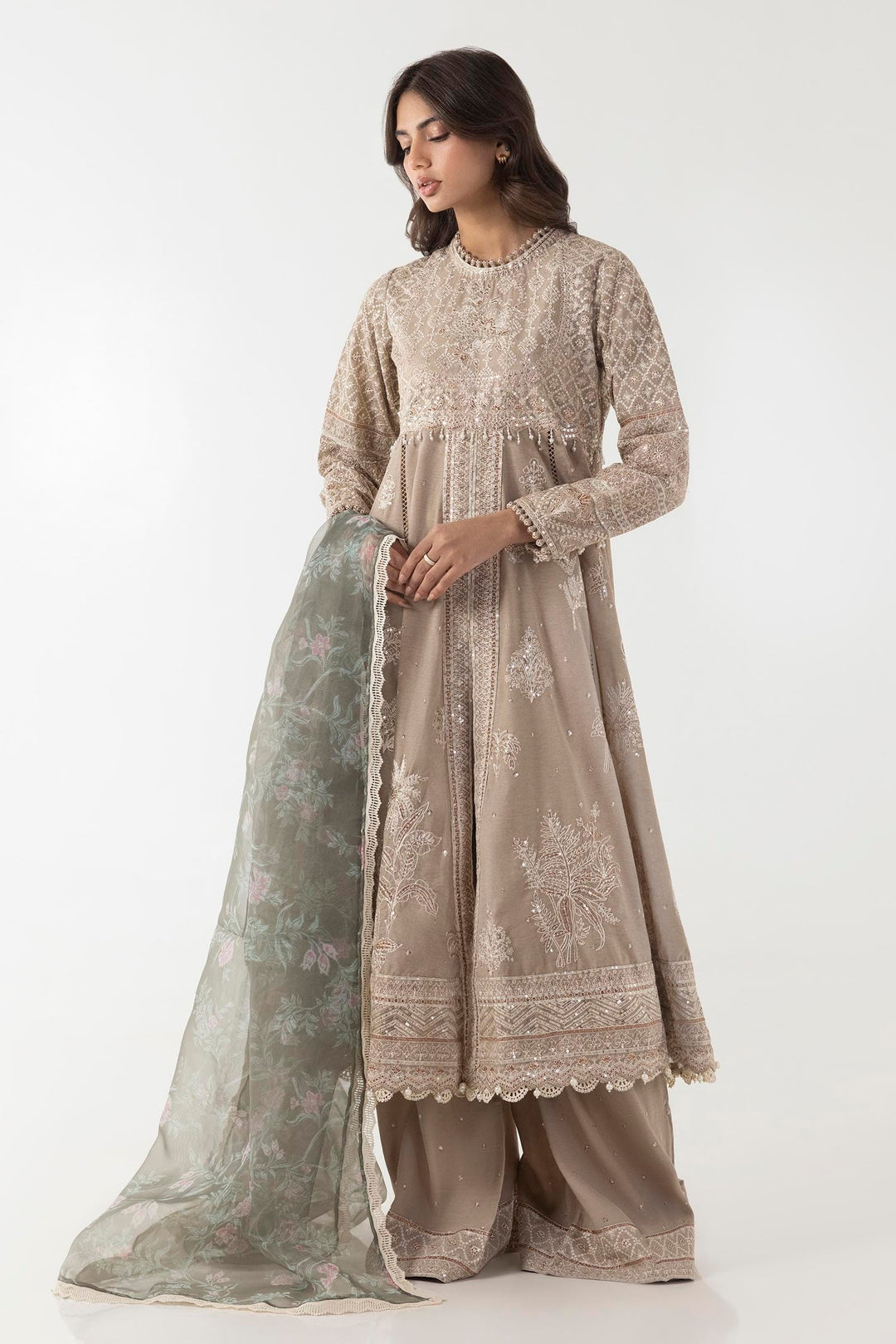 Sana Safinaz Stitched Embroidered Shirt + Culotte + Dupatta