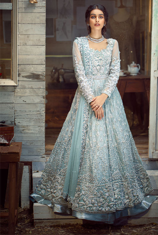 Light Mint Pakistani Designer Bridal Dress with Embellishments
