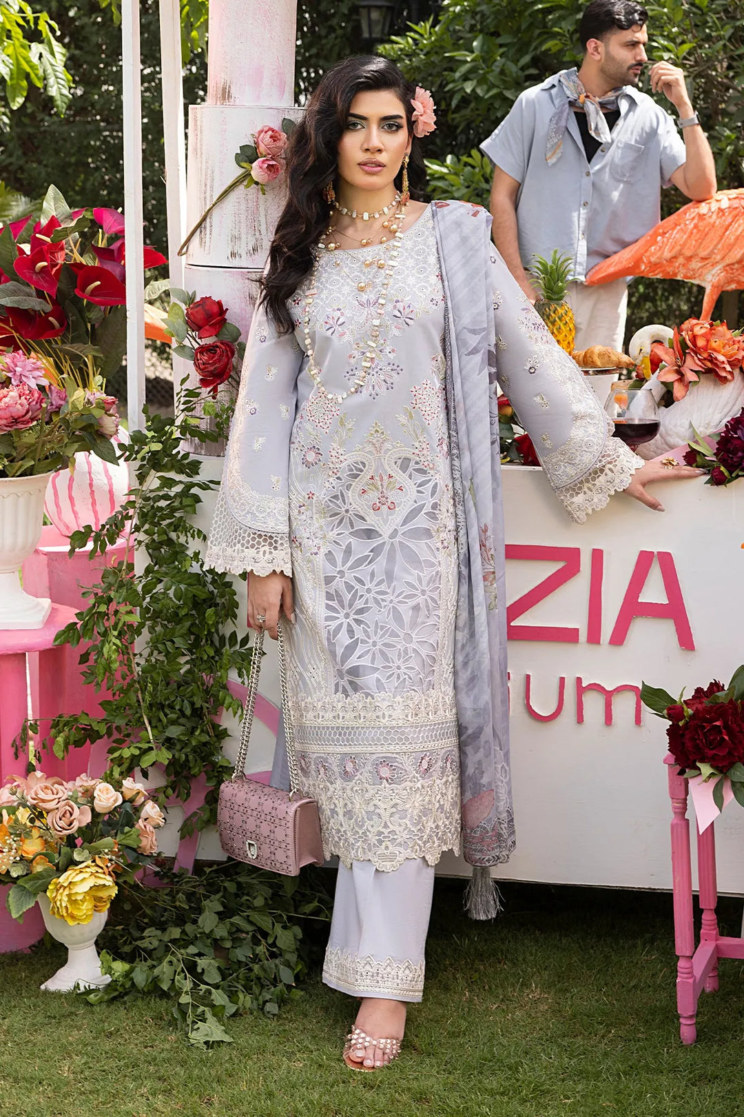 Luxury Net Dress Set With Shawl
