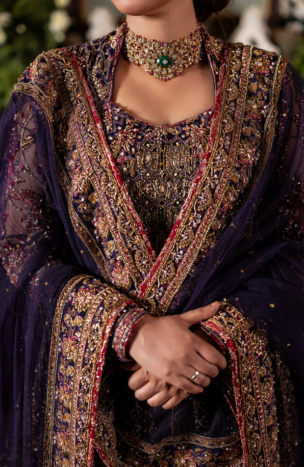 Irish Purple Pakistani Bridal Lehenga with Dupatta