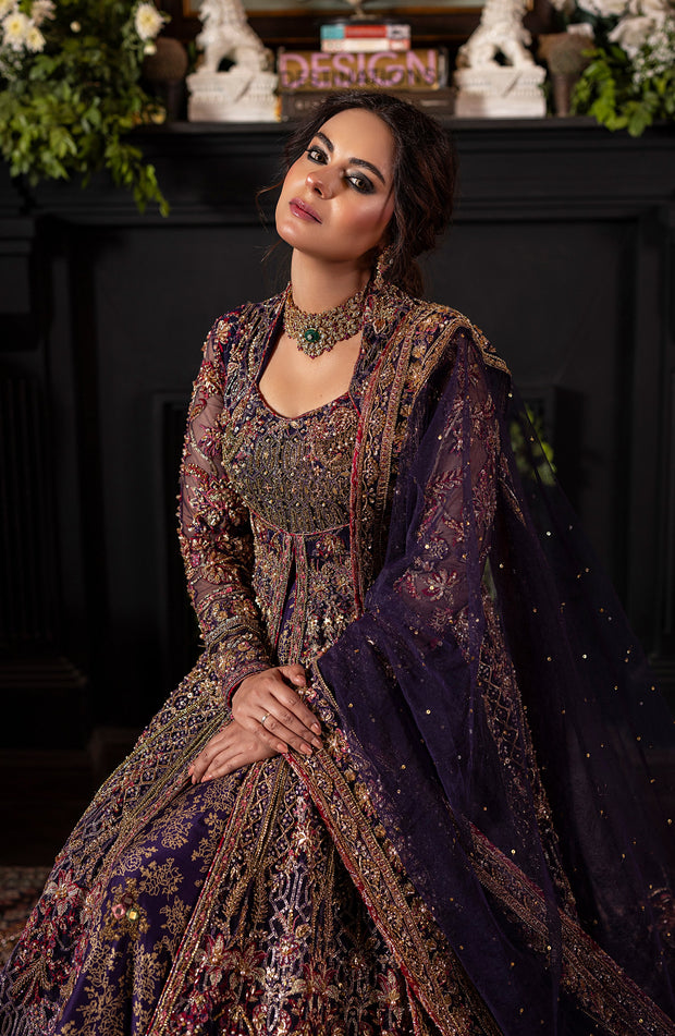 Irish Purple Pakistani Bridal Lehenga with Dupatta