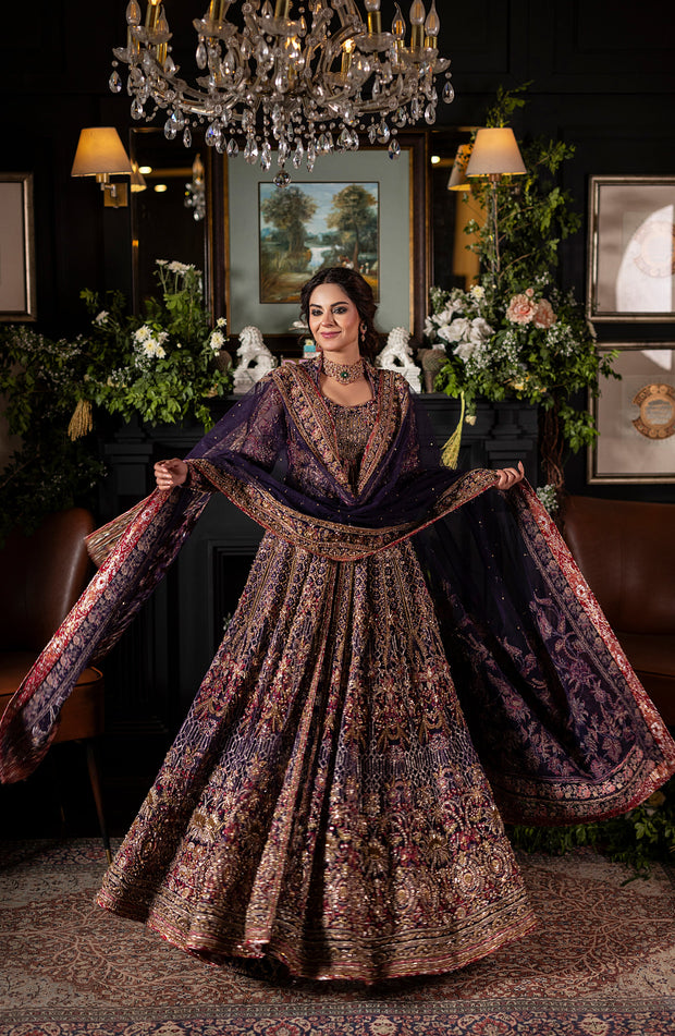 Irish Purple Pakistani Bridal Lehenga with Dupatta