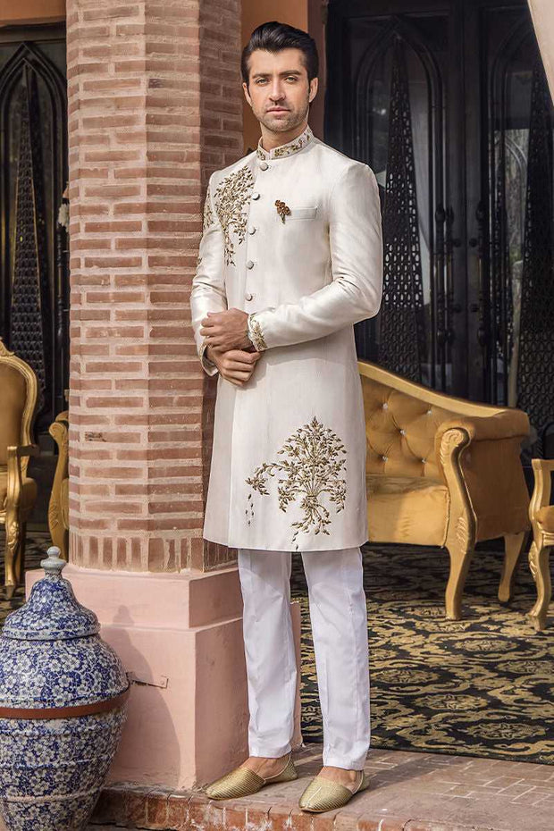 Elegant Pale Pink Raw Silk Pakistani Sherwani