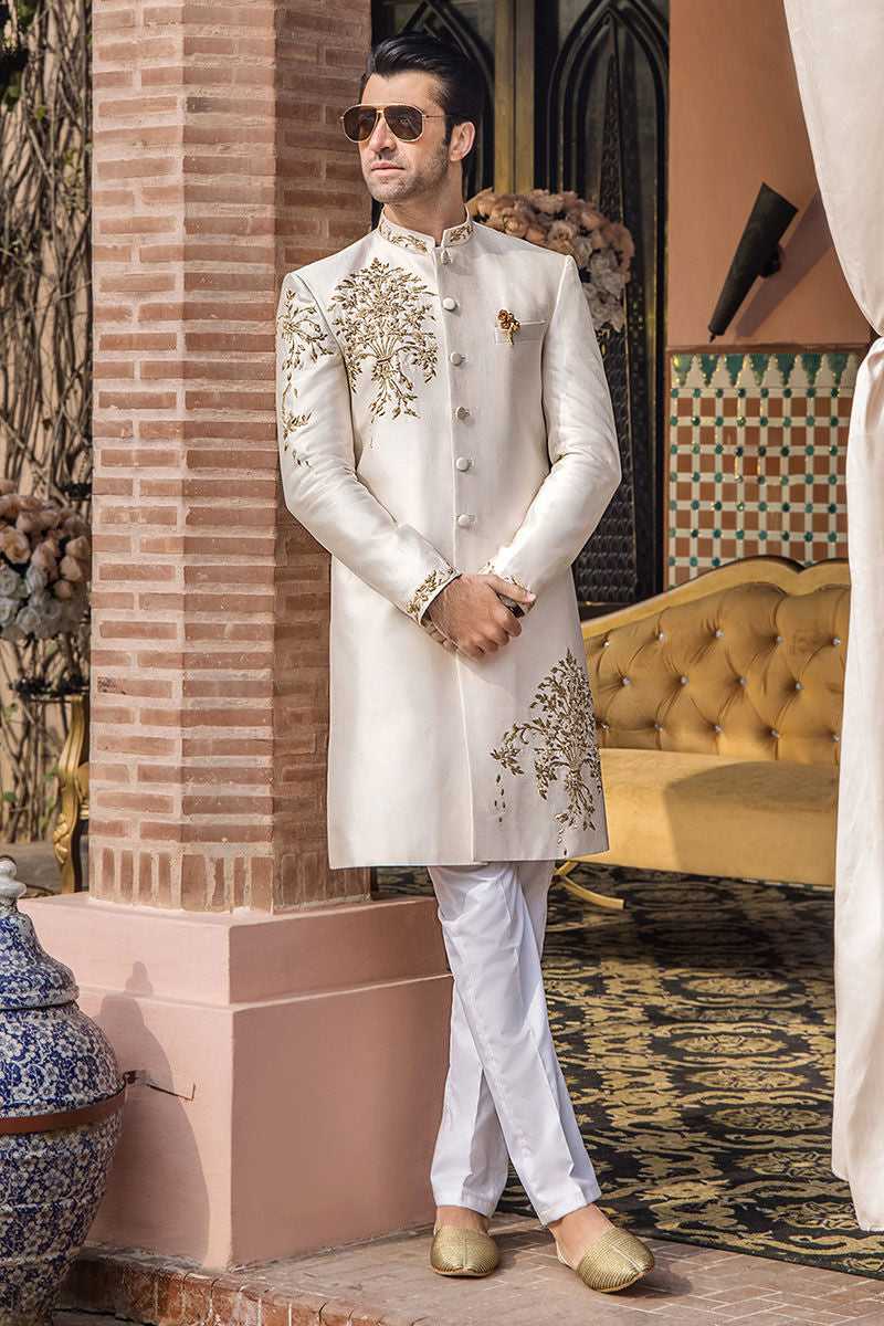Elegant Pale Pink Raw Silk Pakistani Sherwani