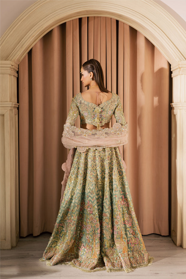 Pastel Pakistani Bridal Dress with Embroidery and Sheer Dupatta