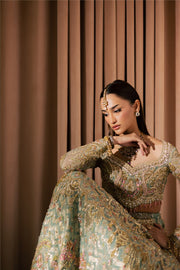 Pastel Pakistani Bridal Dress with Embroidery and Sheer Dupatta