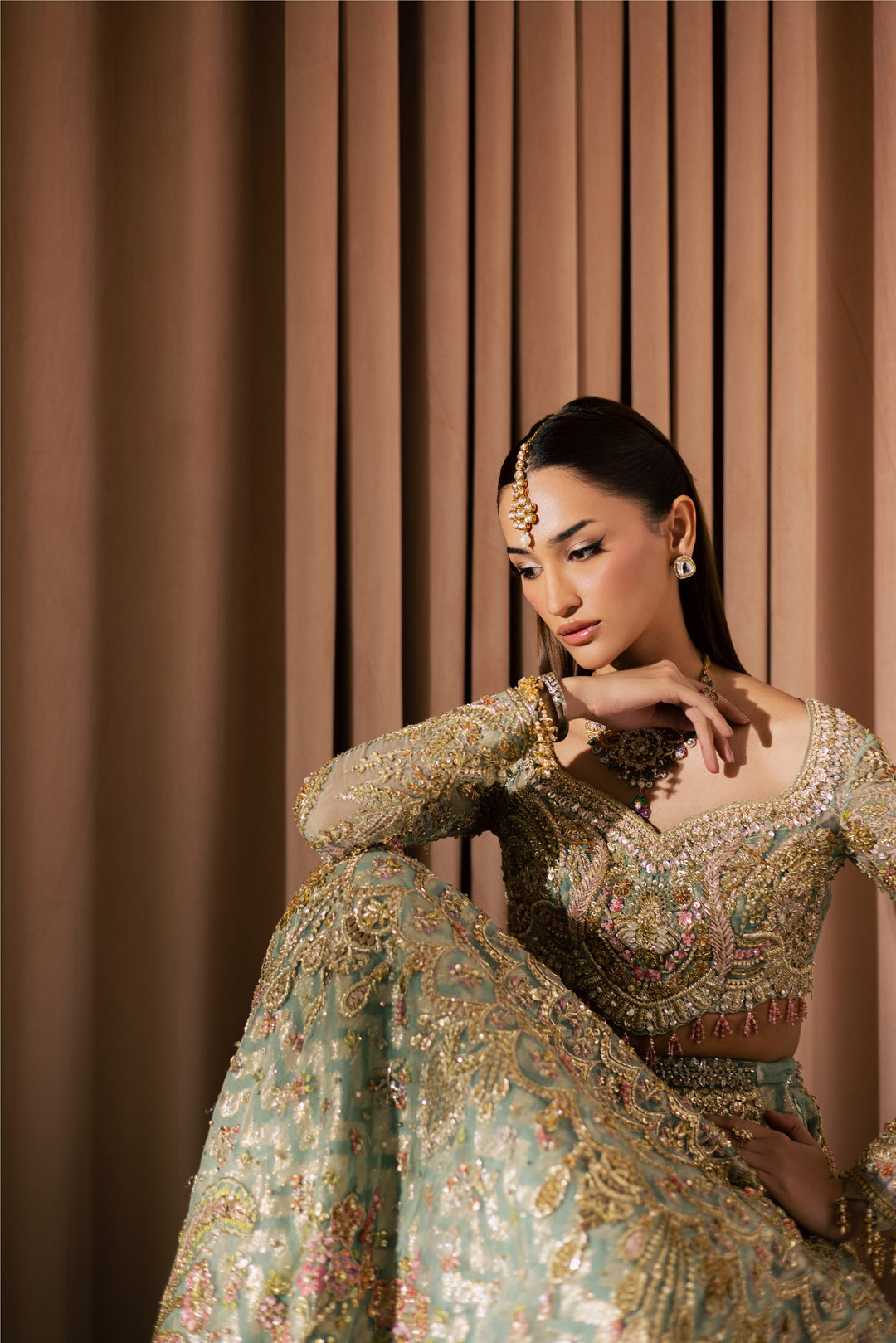 Elegant Pastel Pakistani Bridal Dress with Exquisite Embroidery
