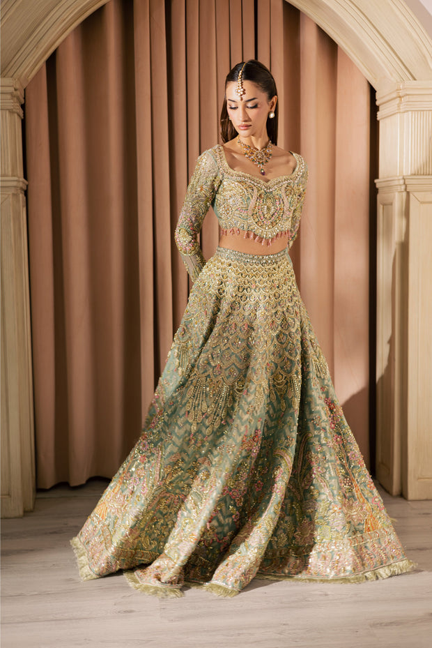 Pastel Pakistani Bridal Dress with Embroidery and Sheer Dupatta