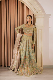 Pastel Pakistani Bridal Dress with Embroidery and Sheer Dupatta