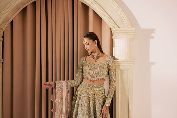 Pastel Pakistani Bridal Dress with Embroidery and Sheer Dupatta