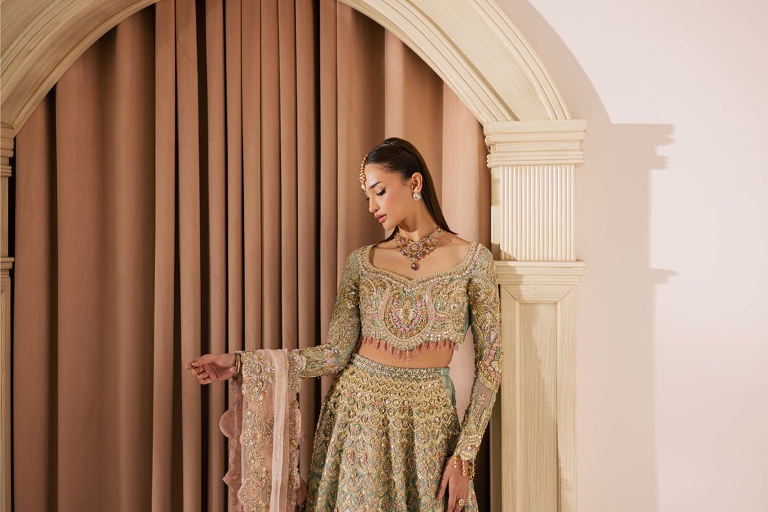 Elegant Pastel Pakistani Bridal Dress with Exquisite Embroidery