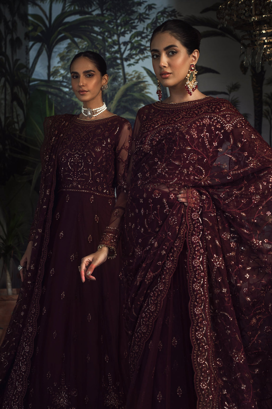 Elegant Carmine Sequins Embroidered Net Dress