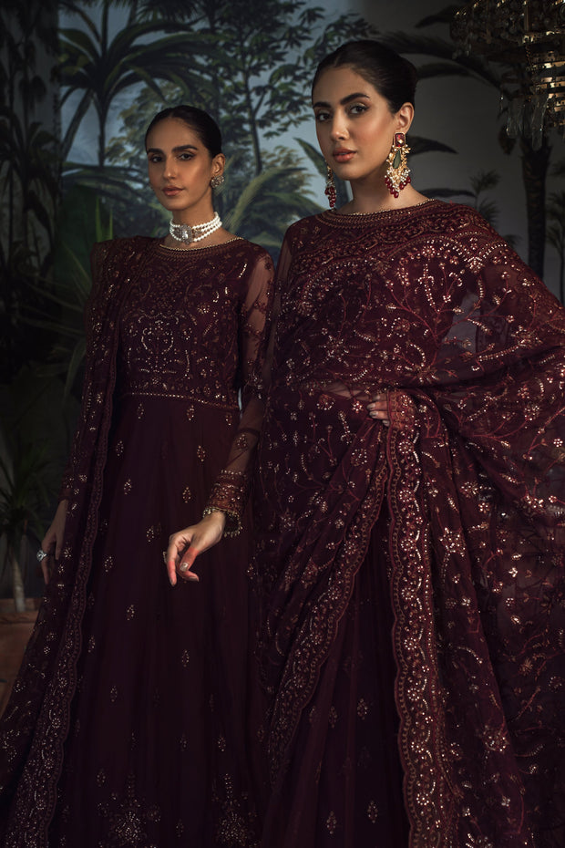 Elegant Carmine Sequins Embroidered Net Dress