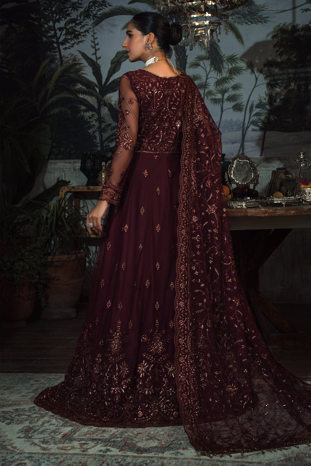 Elegant Carmine Sequins Embroidered Net Dress