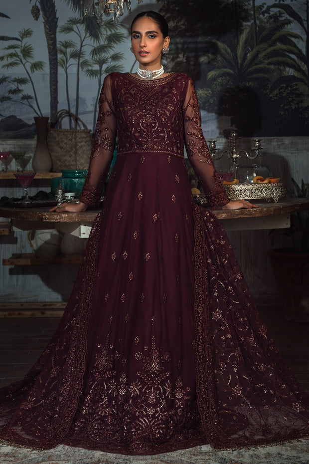 Elegant Carmine Sequins Embroidered Net Dress