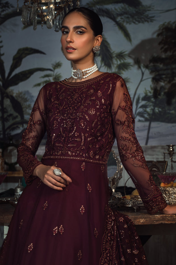 Elegant Carmine Sequins Embroidered Net Dress
